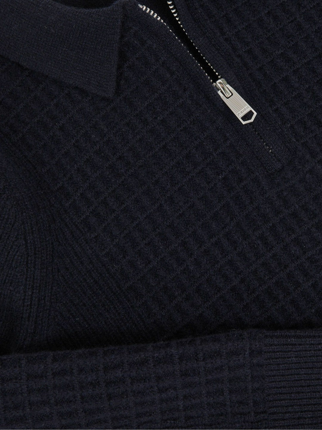 3-9 yrs Wool Waffle-Knit Half-Zip Polo Shirt in Navy Blue Children & Baby | Reiss