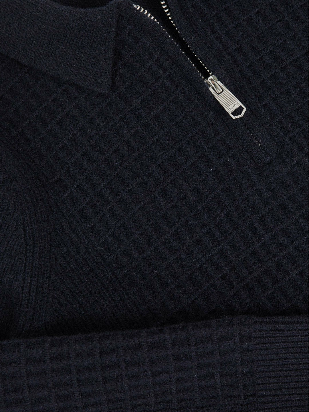 9-13 yrs Wool Waffle-Knit Half-Zip Polo Shirt in Navy Blue Children & Baby | Reiss