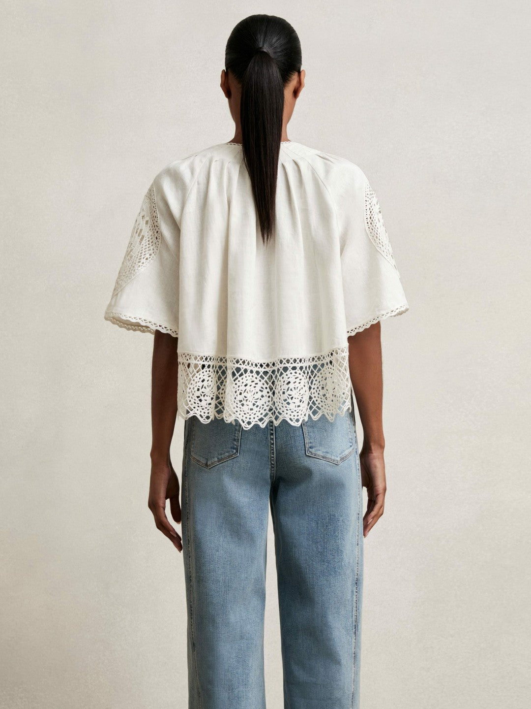 Linen Embroidered Swing Top in Ivory Women | Reiss