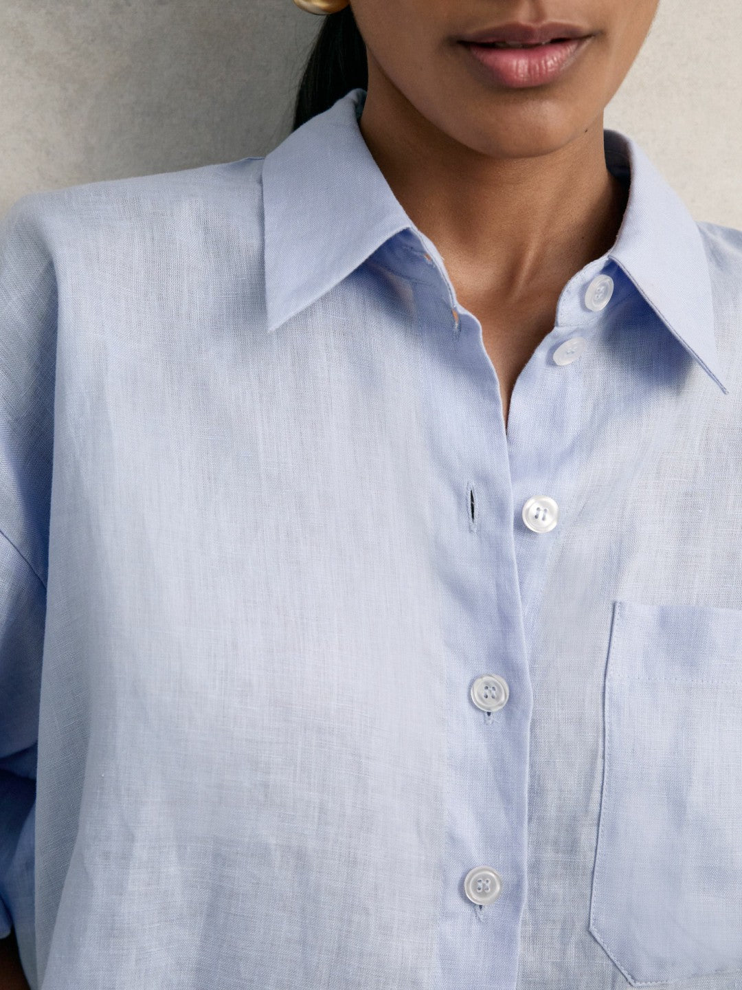 Oversize Linen Cropped Shirt in Blue Women | Reiss