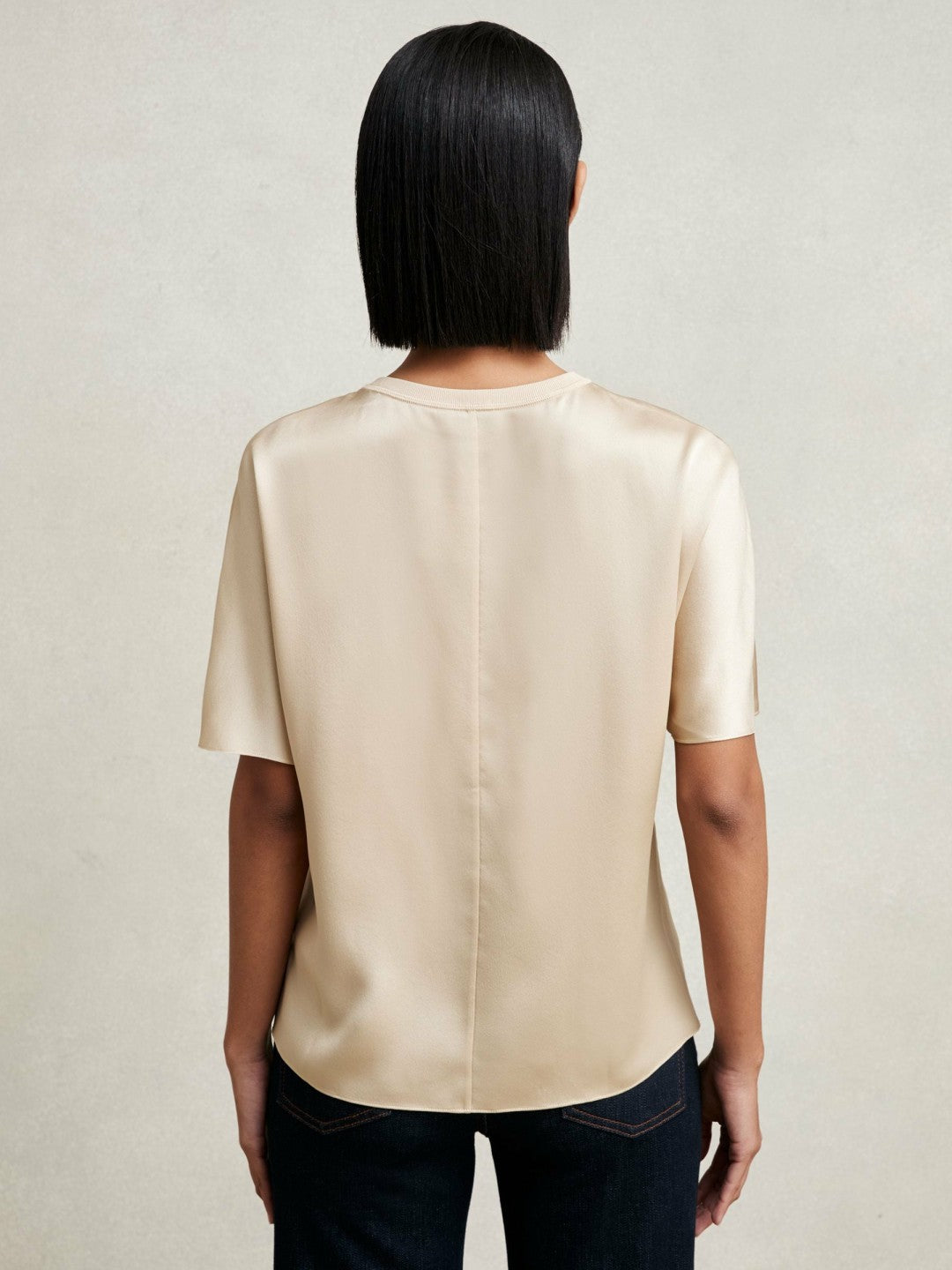 Silk Short-Sleeve Top in Champagne Neutral Women | Reiss