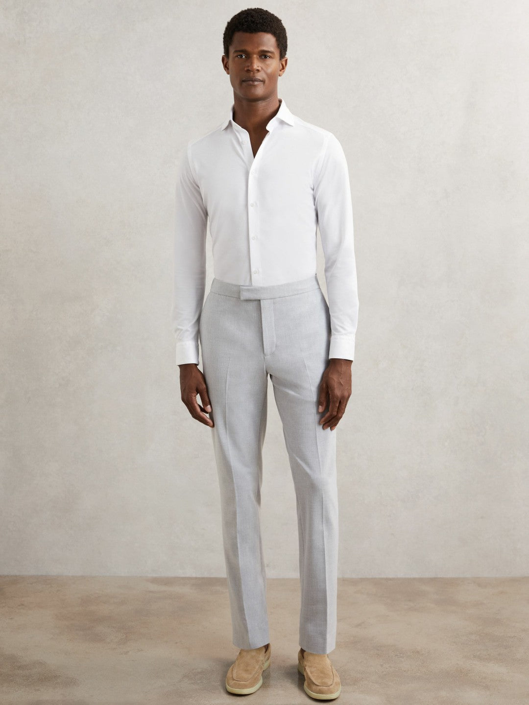 Cotton-Blend Jersey Cutaway-Collar Shirt in White Men | Reiss