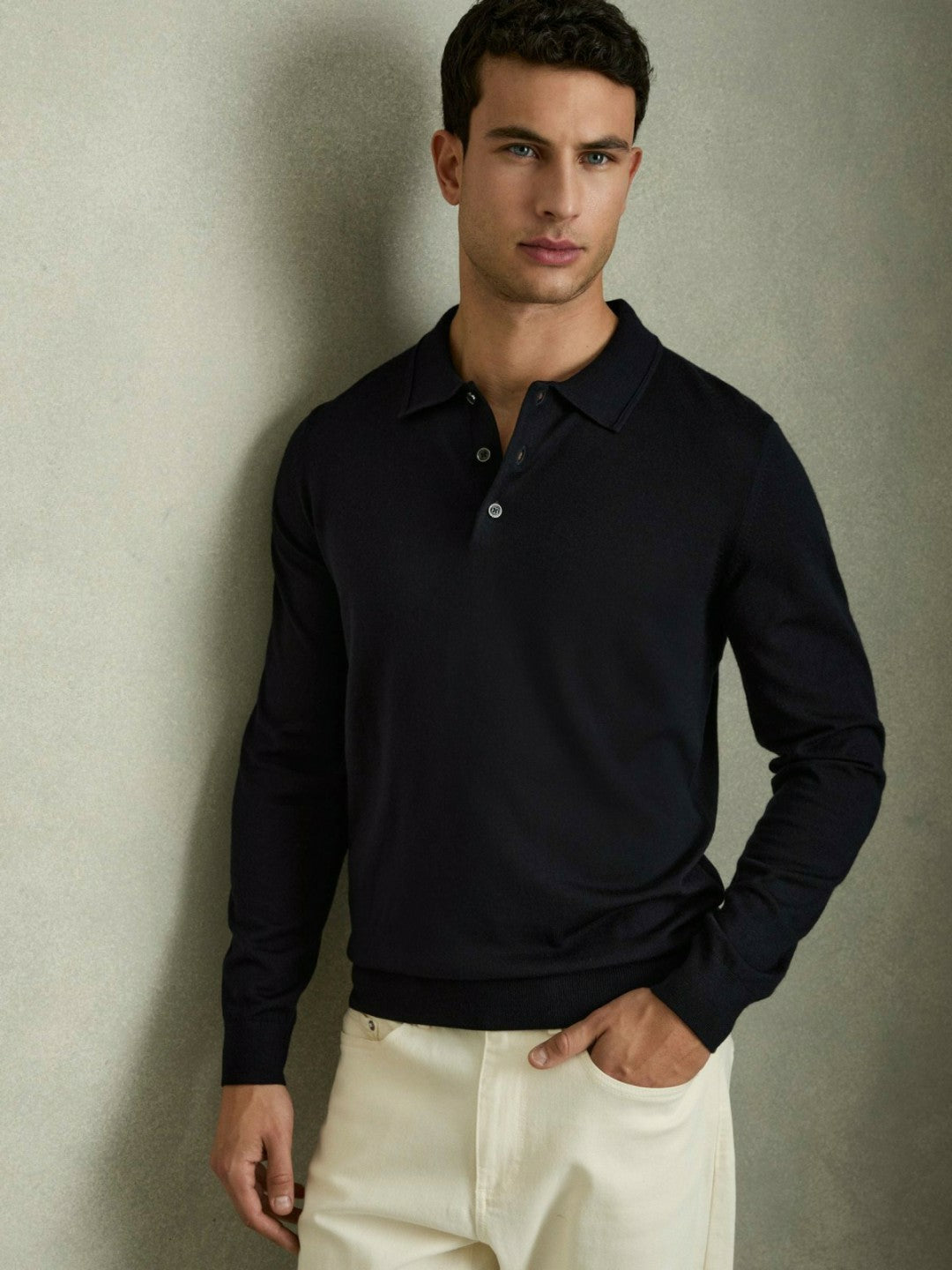Merino Wool Polo Shirt in Navy Men | Reiss