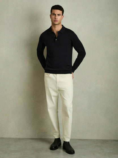 Merino Wool Polo Shirt in Navy Men | Reiss