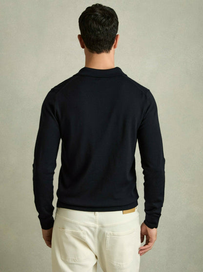 Merino Wool Polo Shirt in Navy Men | Reiss