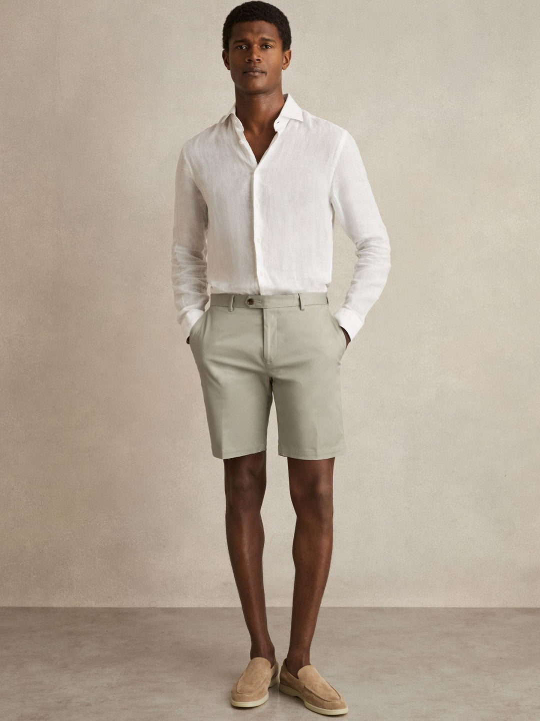 Cotton Chino Shorts With Stretch in Soft Sage Men | Reiss