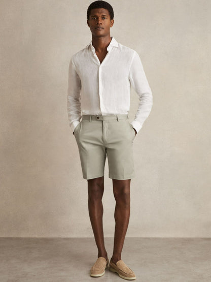 Cotton Chino Shorts With Stretch in Soft Sage Men | Reiss