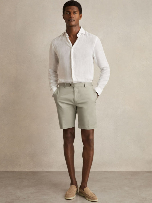Cotton Chino Shorts With Stretch in Soft Sage Men | Reiss