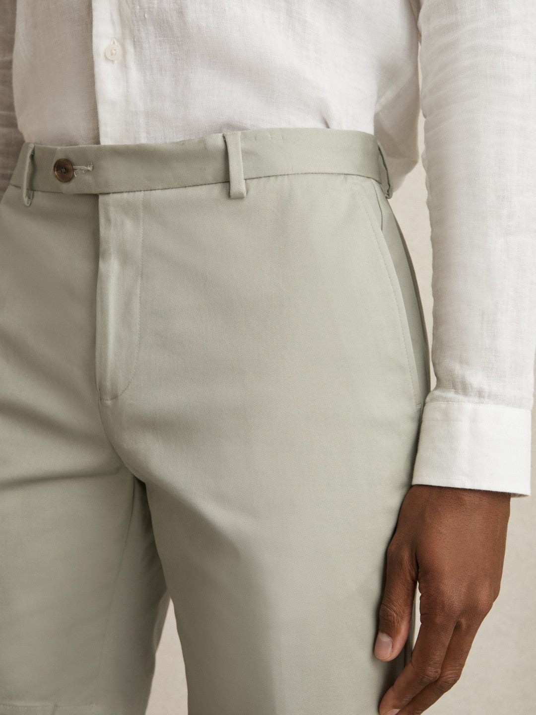 Cotton Chino Shorts With Stretch in Soft Sage Men | Reiss
