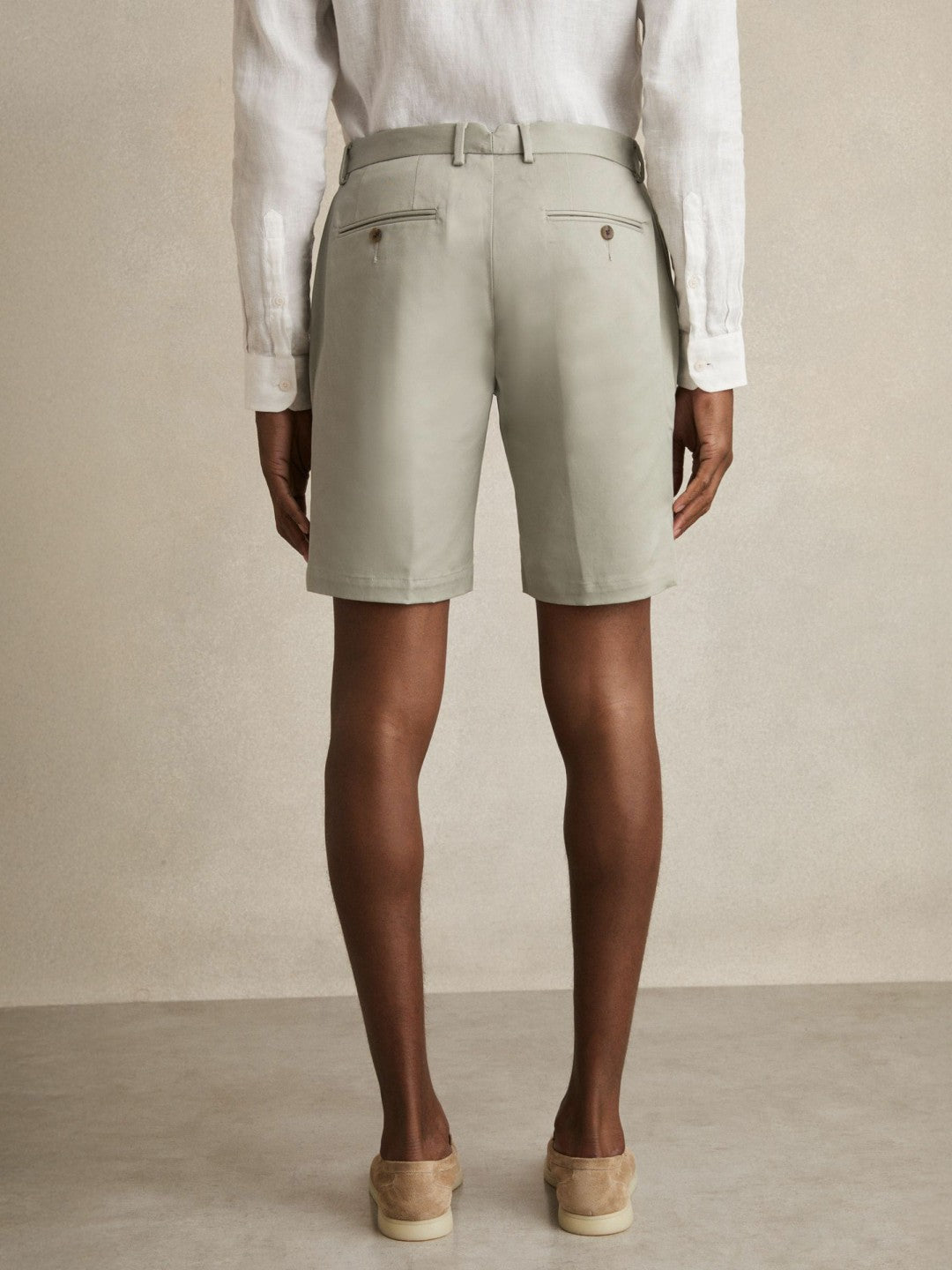 Cotton Chino Shorts With Stretch in Soft Sage Men | Reiss