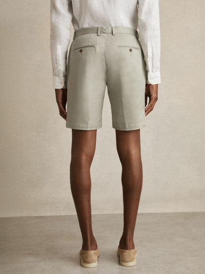 Cotton Chino Shorts With Stretch in Soft Sage Men | Reiss