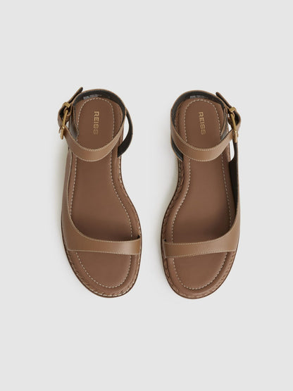 Leather Plait Detail Sandals in Tan Women | Reiss