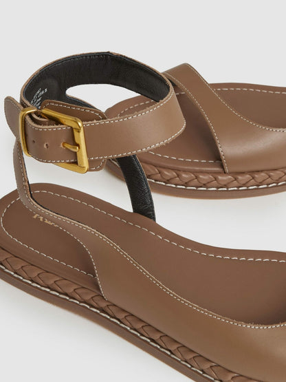Leather Plait Detail Sandals in Tan Women | Reiss