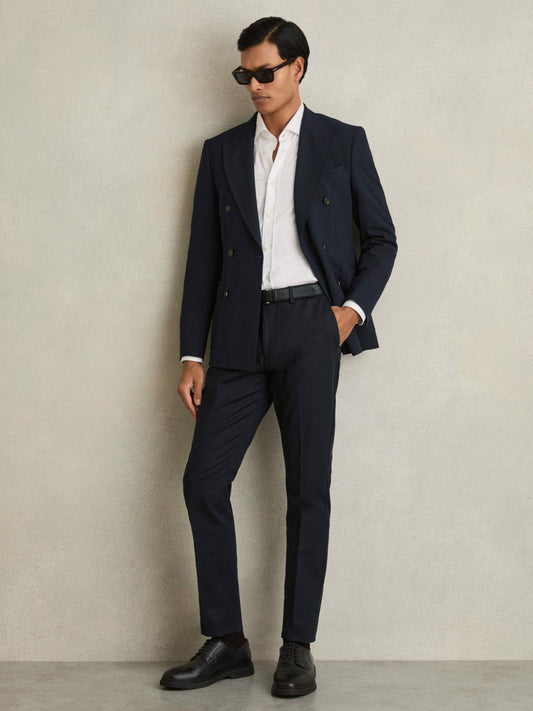 Slim Fit Cotton Blend Chinos in Navy Men | Reiss