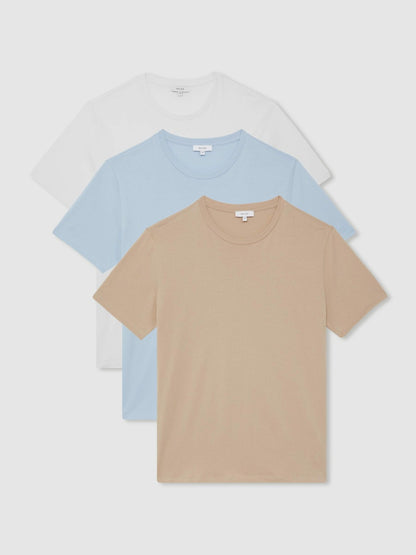 Cotton-Jersey Crew-Neck T-shirts 3 Pack in Neutral Men | Reiss