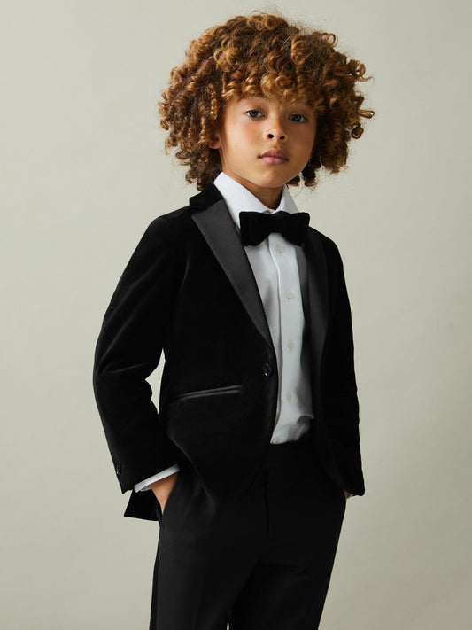 9-14 yrs Single Breasted Velvet Blazer in Black Children & Baby | Reiss