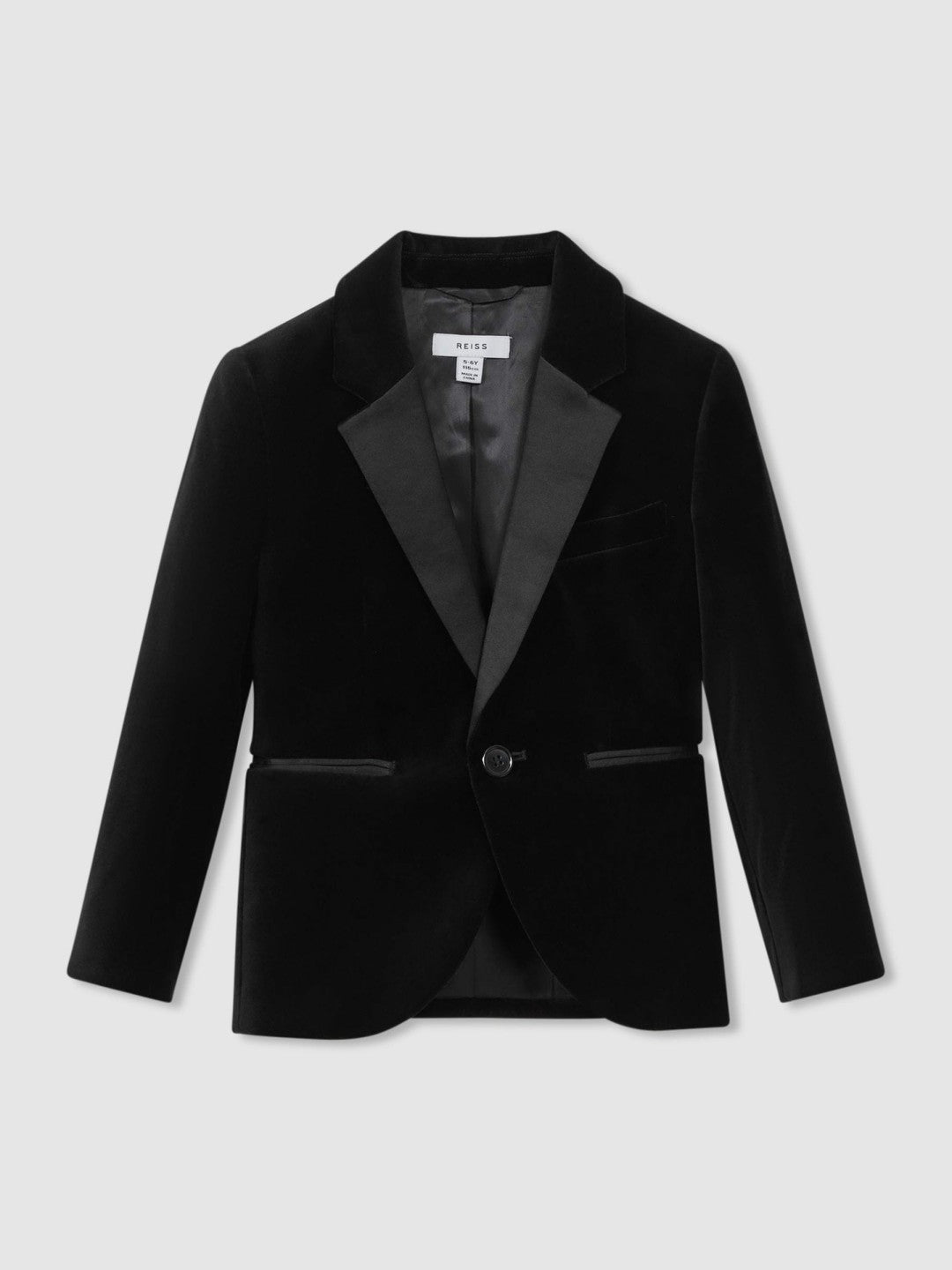 9-14 yrs Single Breasted Velvet Blazer in Black Children & Baby | Reiss
