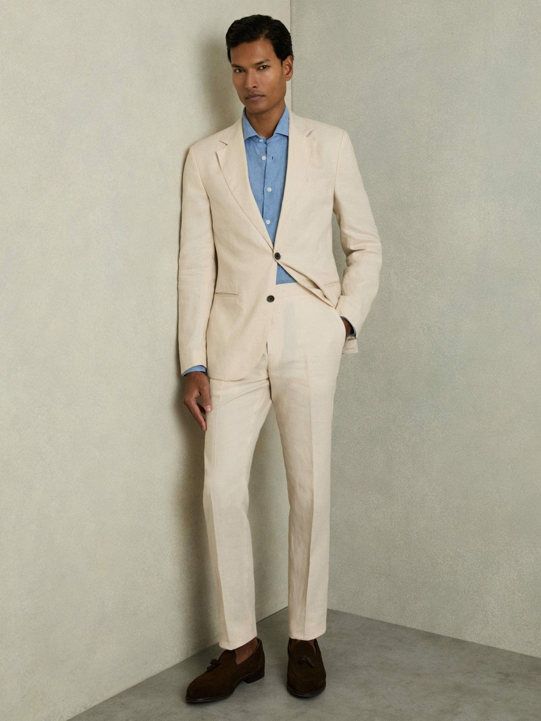 Slim-Fit Single Breasted Linen Blazer in Stone Men | Reiss
