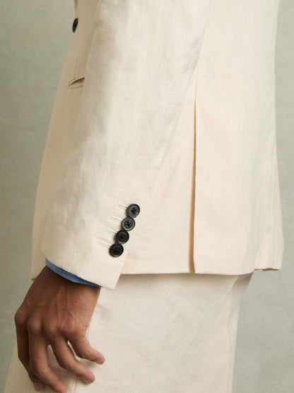 Slim-Fit Single Breasted Linen Blazer in Stone Men | Reiss