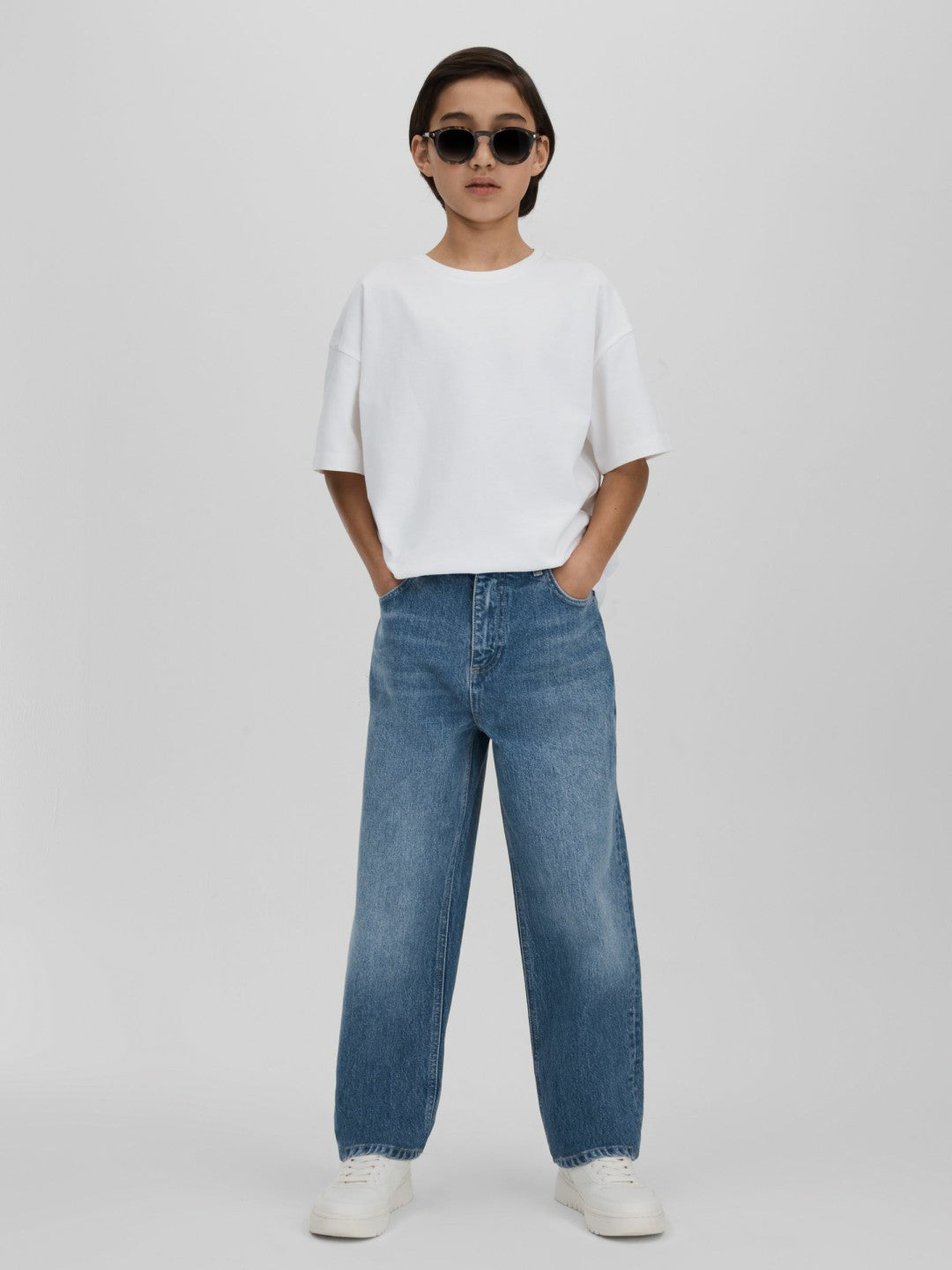 3-9 yrs Loose Fit Adjuster Jeans in Mid Blue Children & Baby | Reiss