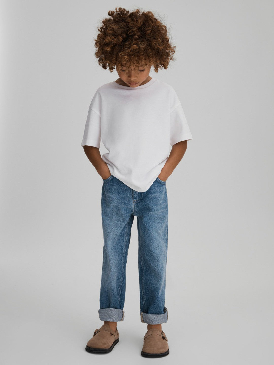 3-9 yrs Loose Fit Adjuster Jeans in Mid Blue Children & Baby | Reiss
