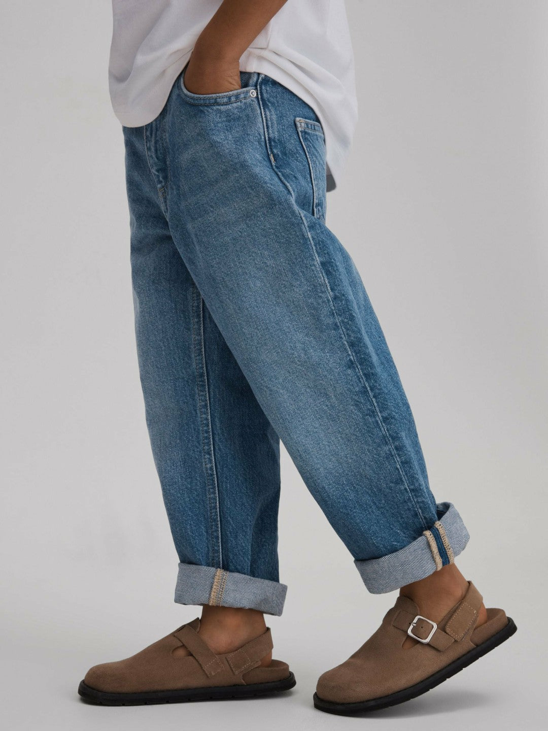 3-9 yrs Loose Fit Adjuster Jeans in Mid Blue Children & Baby | Reiss