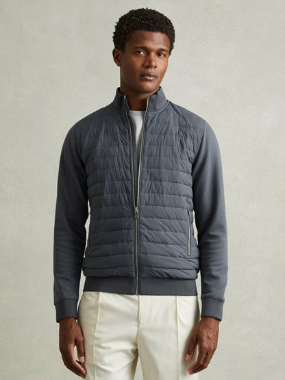 Hybrid Quilt and Knit Zip-Through Jacket in Airforce Blue Men | Reiss