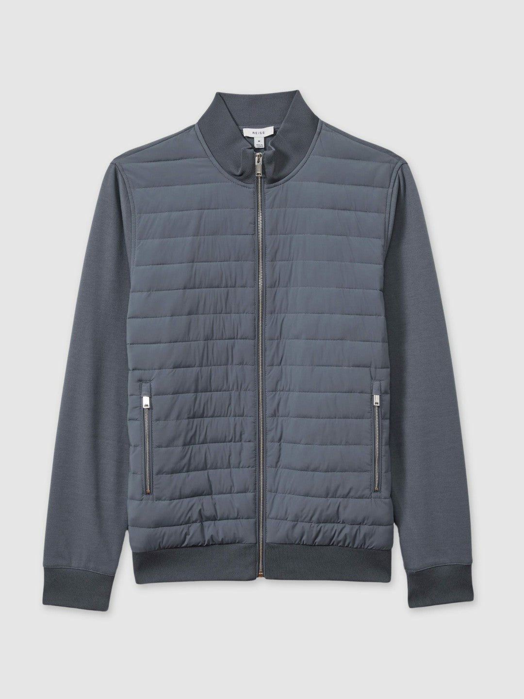 Hybrid Quilt and Knit Zip-Through Jacket in Airforce Blue Men | Reiss