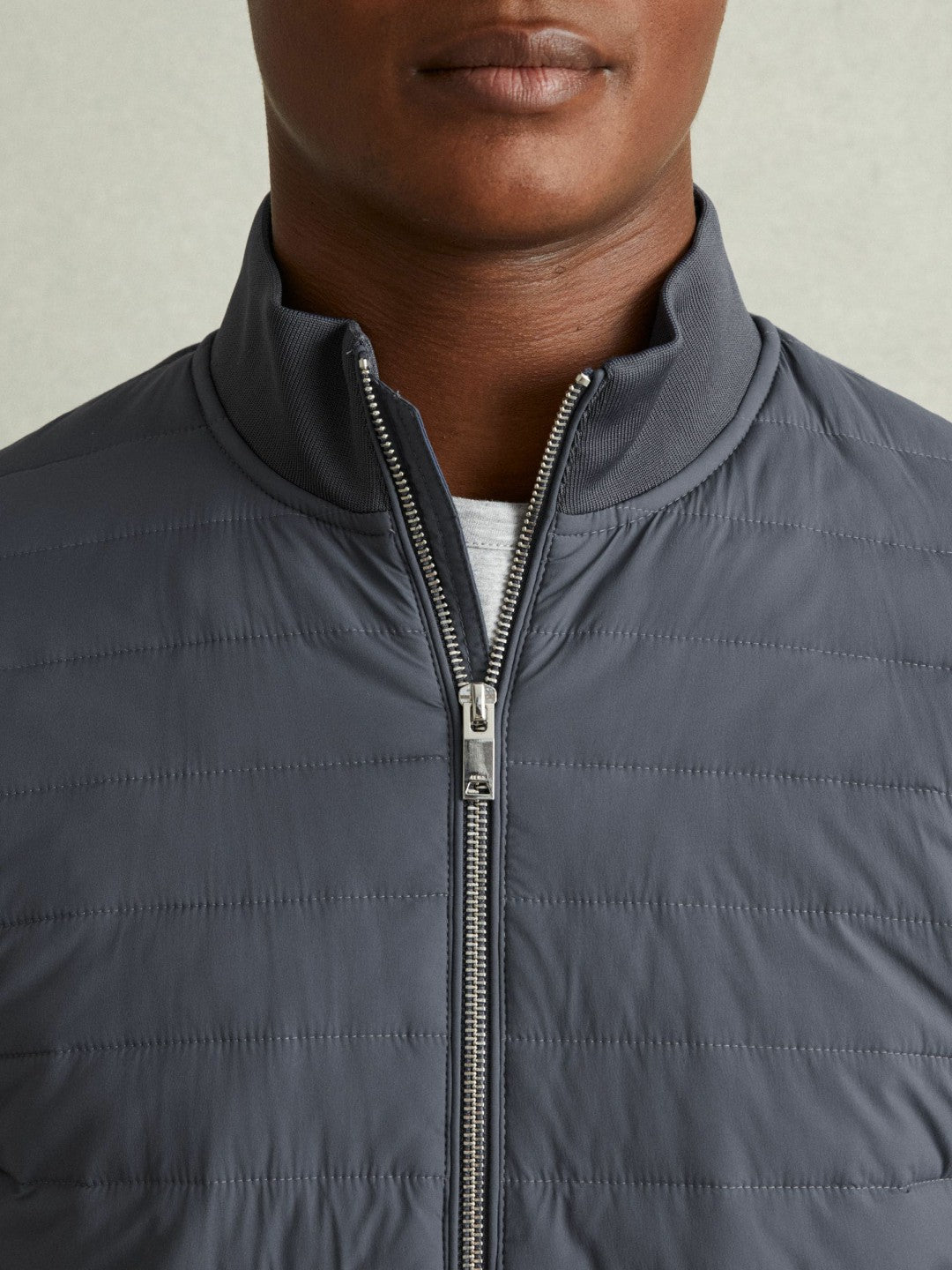 Hybrid Quilt and Knit Zip-Through Jacket in Airforce Blue Men | Reiss