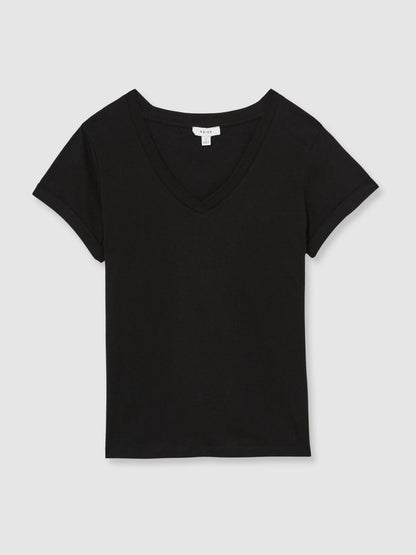 Cotton-Jersey V-Neck T-Shirt in Black Women | Reiss