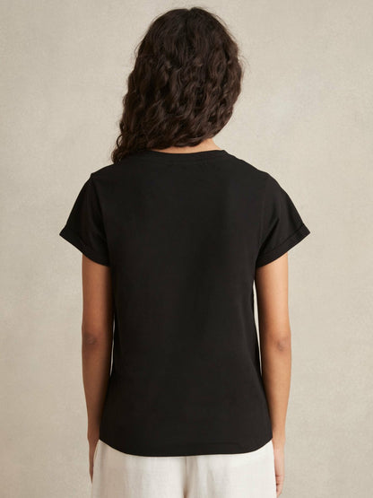 Cotton-Jersey V-Neck T-Shirt in Black Women | Reiss