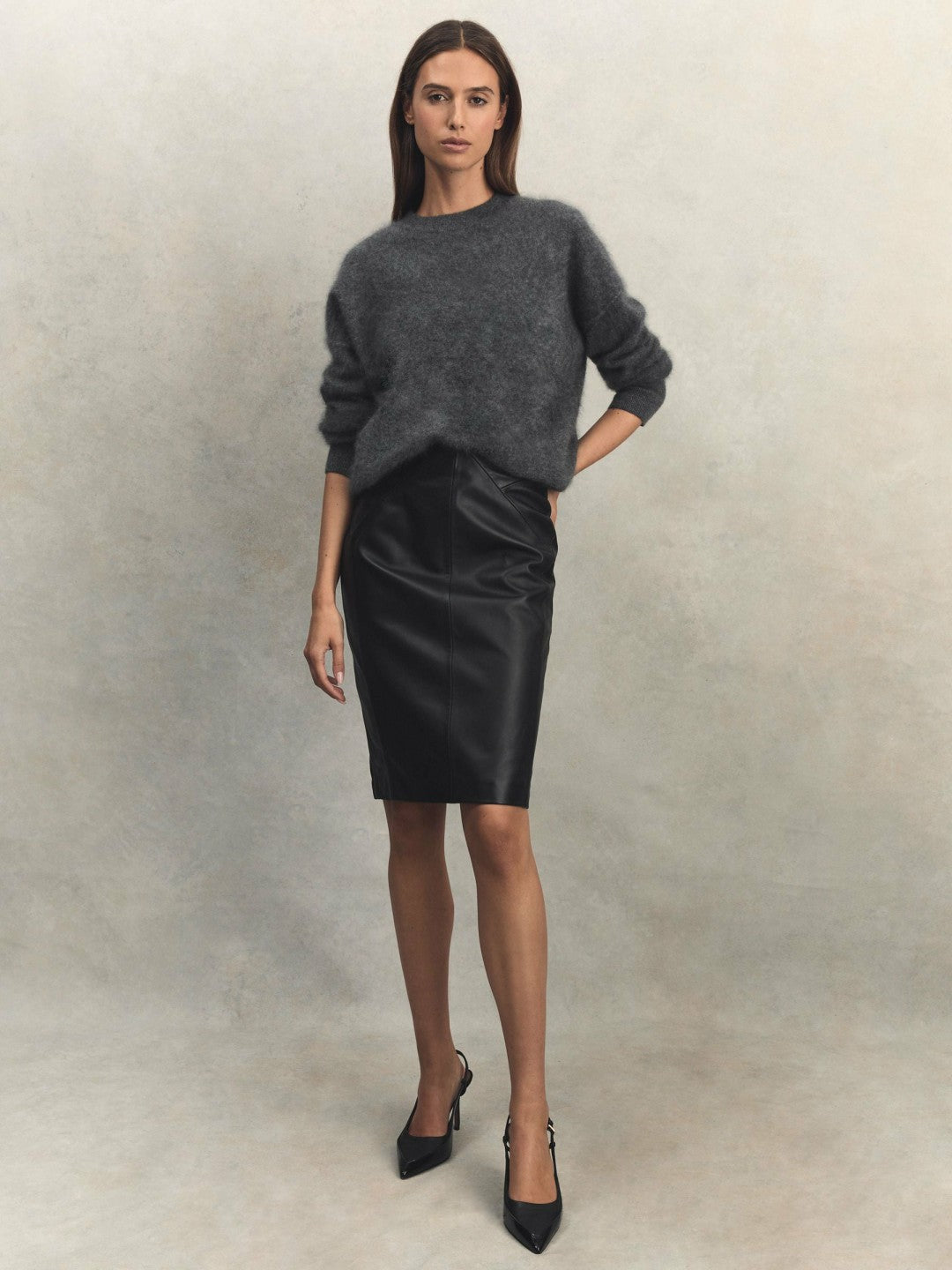 Leather High Rise Midi Skirt in Black Women | Reiss