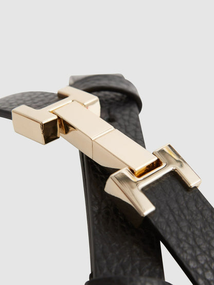 Leather Square Hinge Belt in Black Women | Reiss