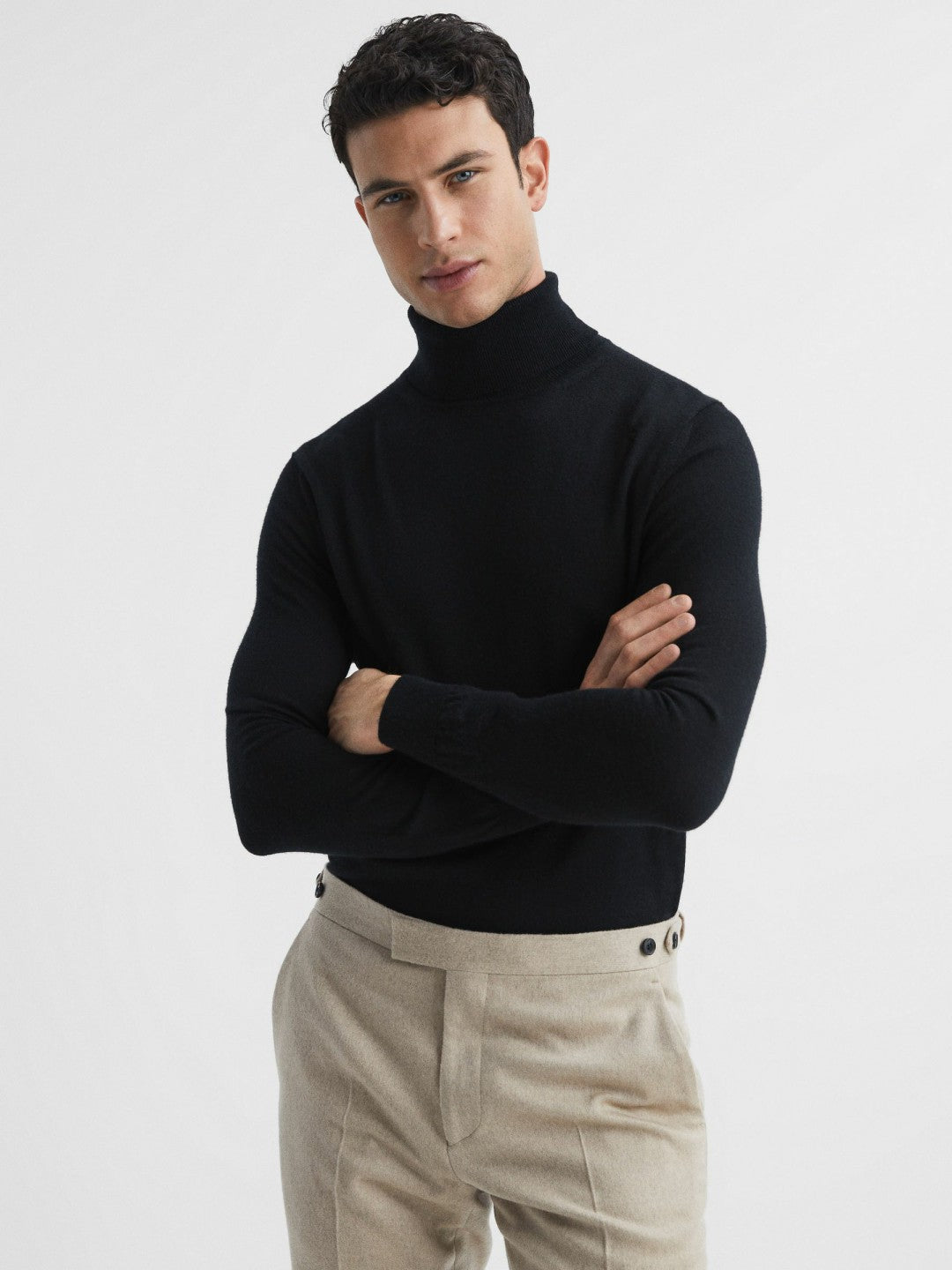 Slim Fit Merino Wool Roll Neck Jumper in Black Men | Reiss