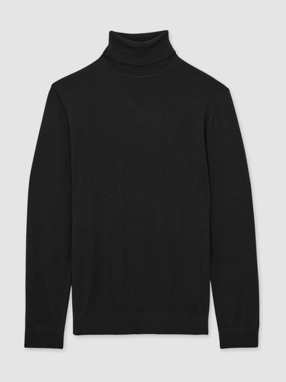 Slim Fit Merino Wool Roll Neck Jumper in Black Men | Reiss