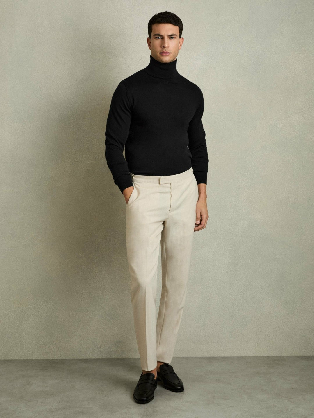 Slim Fit Merino Wool Roll Neck Jumper in Black Men | Reiss