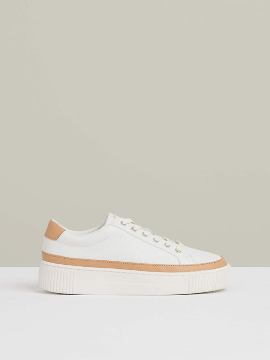 Grained Leather Platform Trainers in Camel/White Women | Reiss