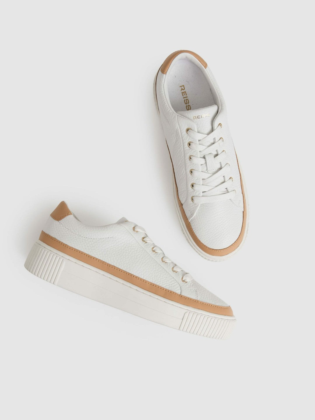 Grained Leather Platform Trainers in Camel/White Women | Reiss