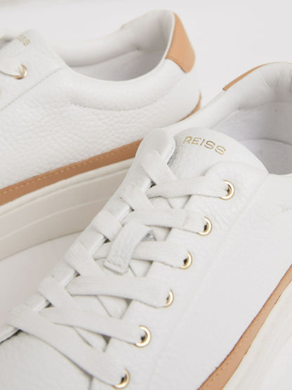 Grained Leather Platform Trainers in Camel/White Women | Reiss