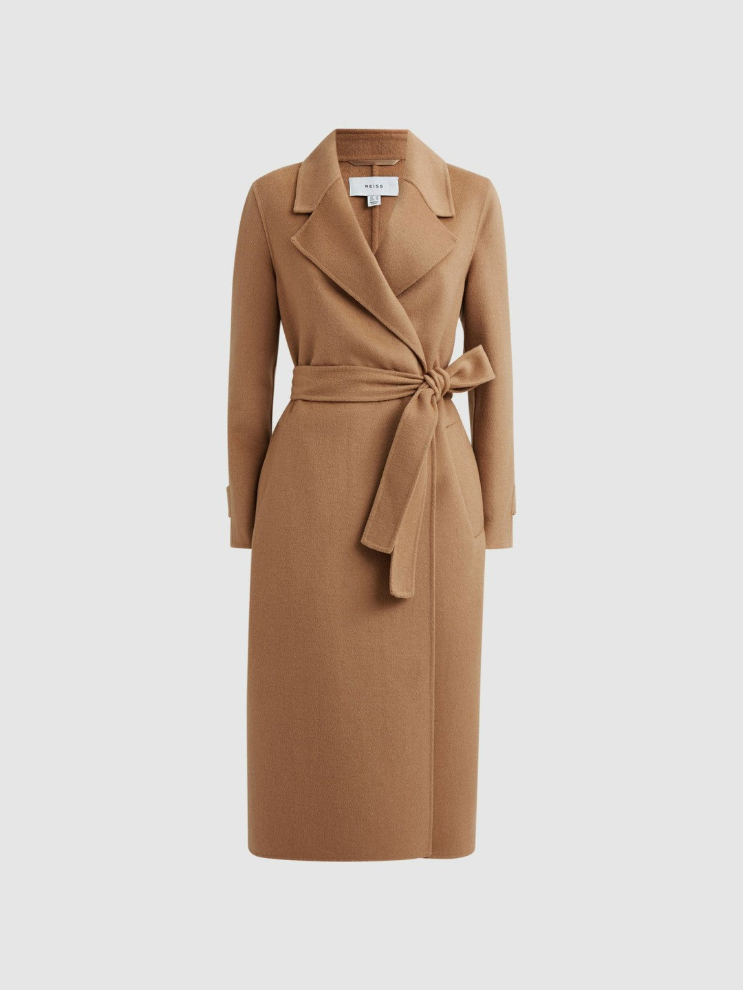 Wool Blend Belted Blindseam Coat in Camel Women | Reiss