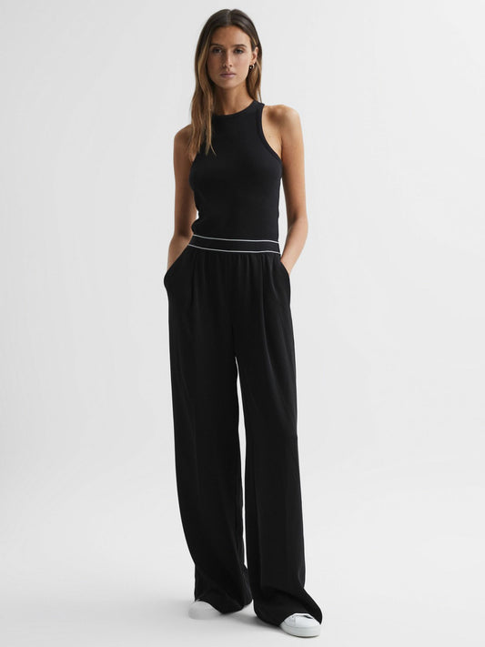Wide Leg Elasticated Trousers in Black Women | Reiss