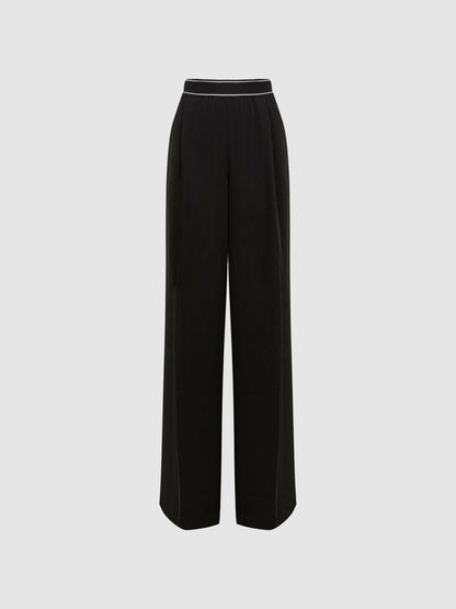 Wide Leg Elasticated Trousers in Black Women | Reiss