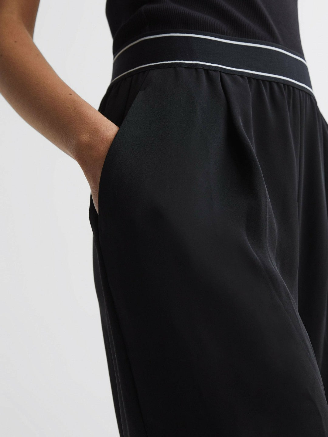 Wide Leg Elasticated Trousers in Black Women | Reiss