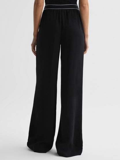 Wide Leg Elasticated Trousers in Black Women | Reiss