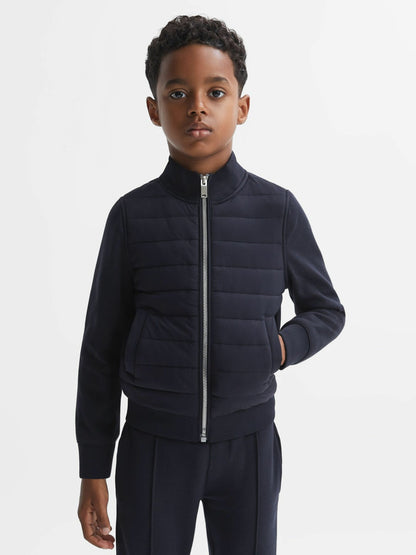 3-9 yrs Funnel Neck Quilted Hybrid Jacket in Navy Children & Baby | Reiss