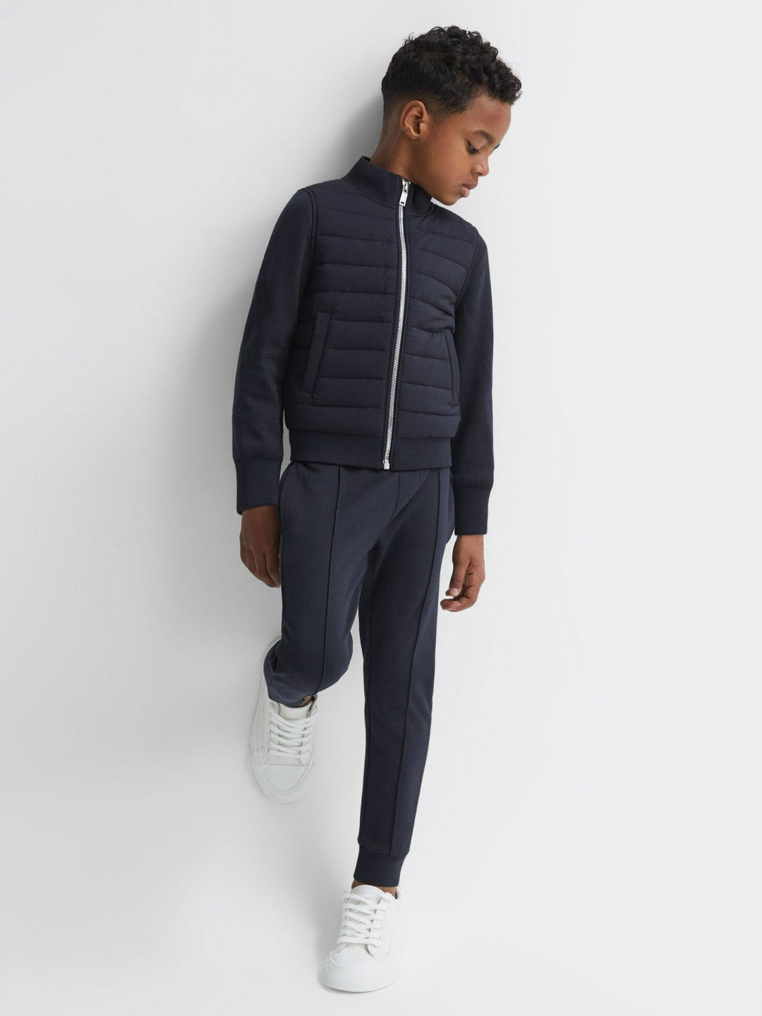 3-9 yrs Funnel Neck Quilted Hybrid Jacket in Navy Children & Baby | Reiss