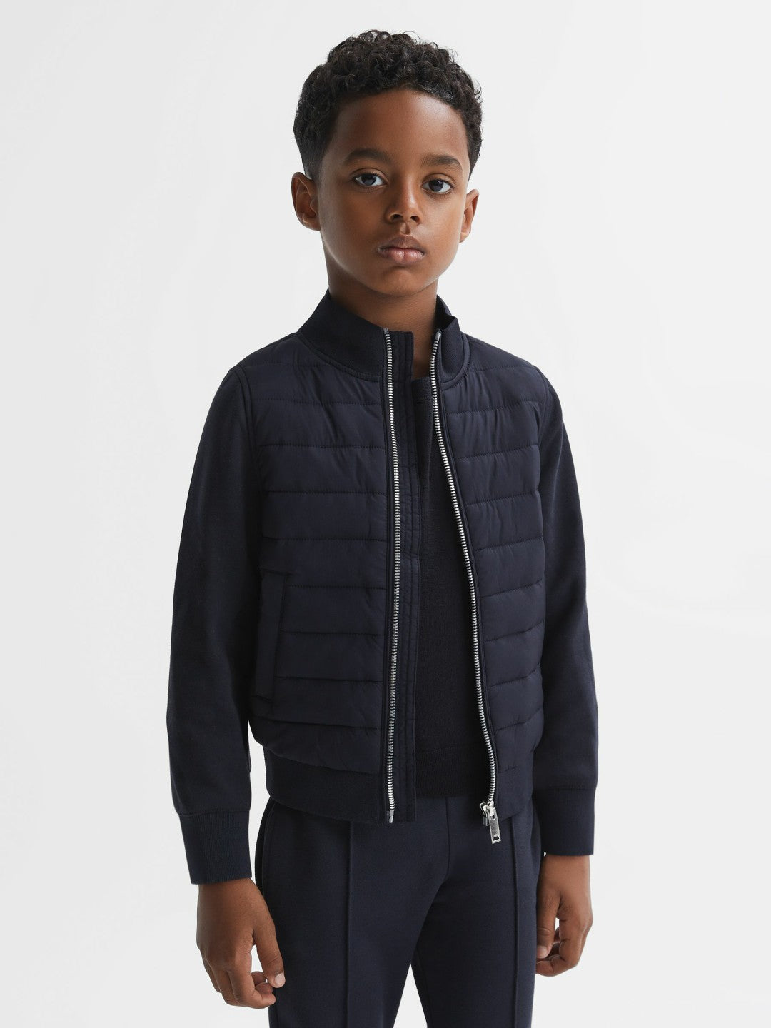 3-9 yrs Funnel Neck Quilted Hybrid Jacket in Navy Children & Baby | Reiss