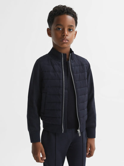 3-9 yrs Funnel Neck Quilted Hybrid Jacket in Navy Children & Baby | Reiss
