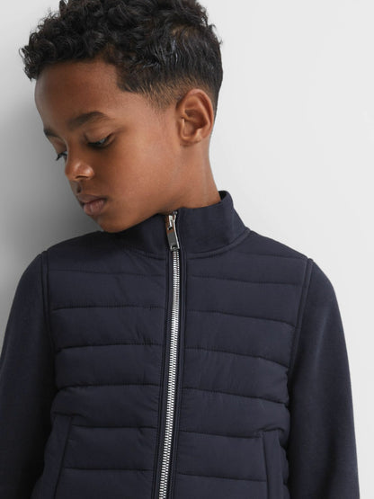 3-9 yrs Funnel Neck Quilted Hybrid Jacket in Navy Children & Baby | Reiss