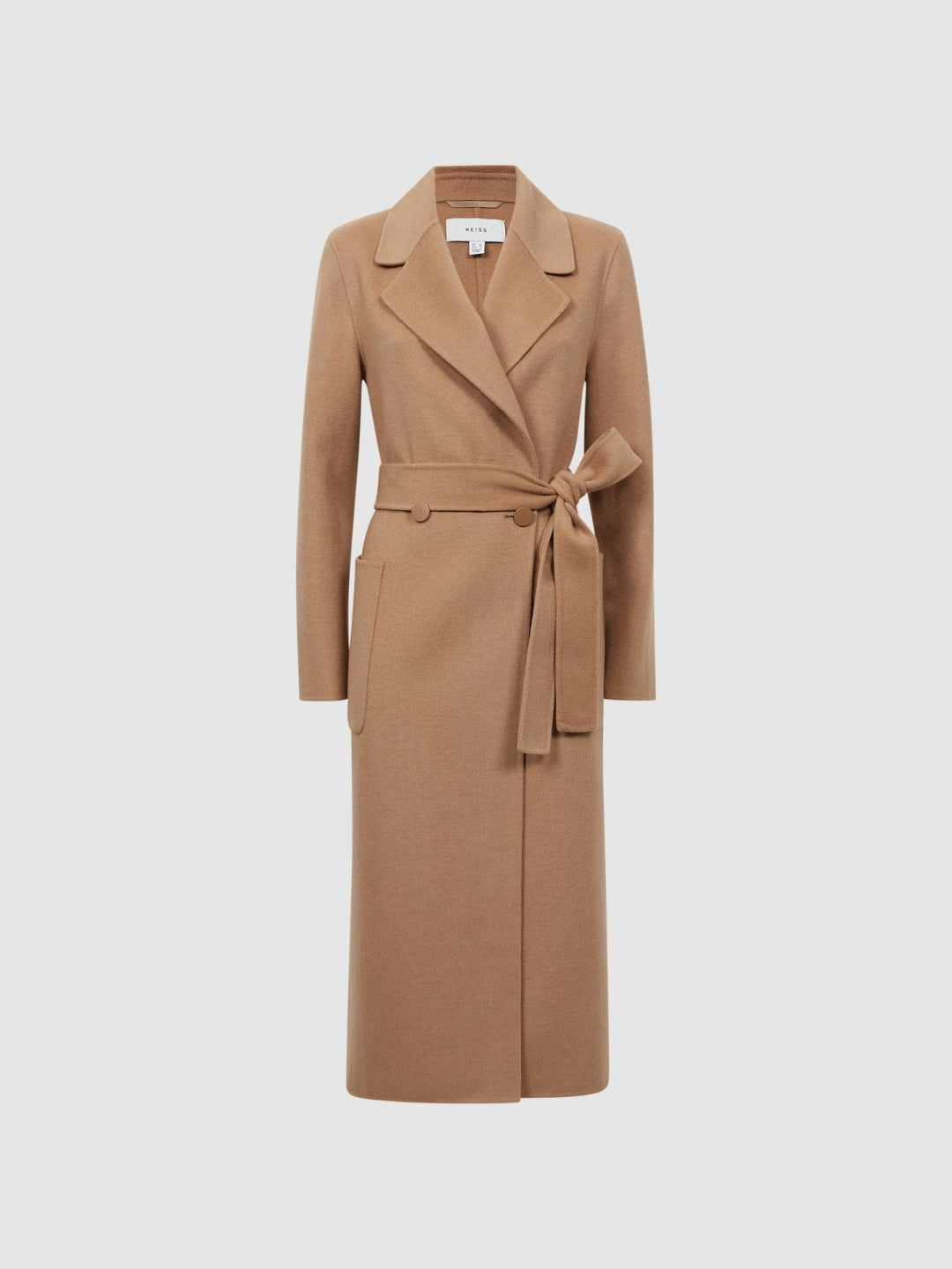 Long Wool Blend Blindseam Coat in Camel Women | Reiss
